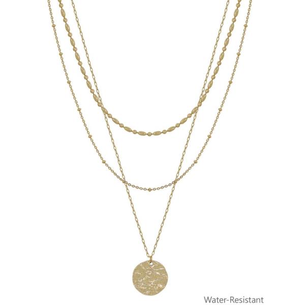 3 Layered Coin Pendant Necklace Water Resistant