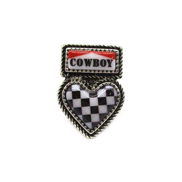 Western Cowboy Checker Heart Ring