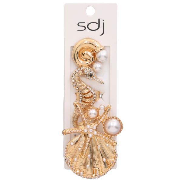 SDJ Sea Life Pearl Bead Rhinestone Metal Ring Set