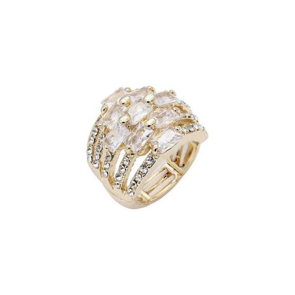 Gold Plated with Multi Color Crystal Stretch Ring
