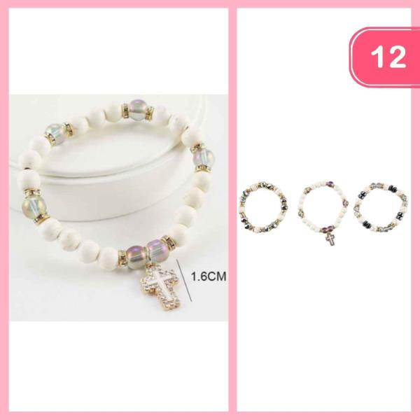 Rhinestone Cross Pendant Bracelet (12 Units)