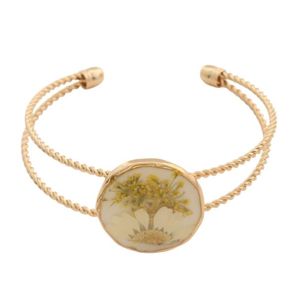 Dried Flower Encapsulated Metal Cuff Bracelet