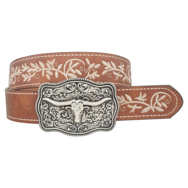 FLORAL MOTIFF LONGHORN ACCENT BELT