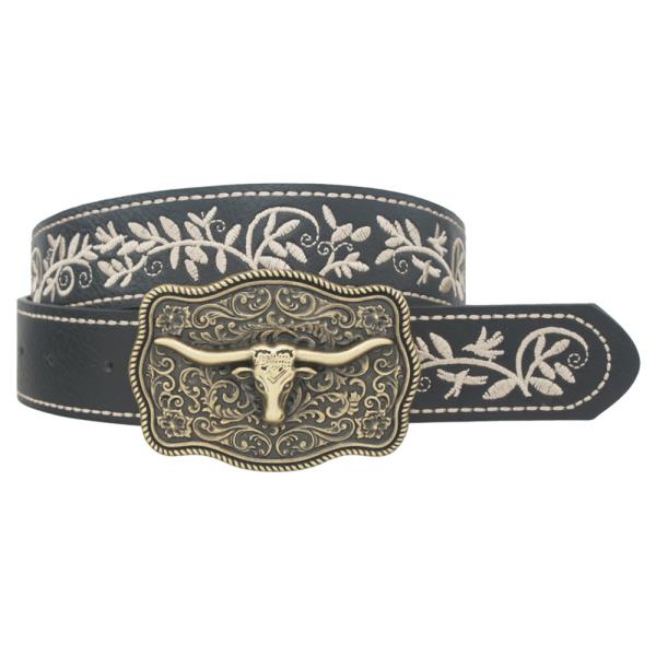 Floral Motif Longhorn Accent Belt