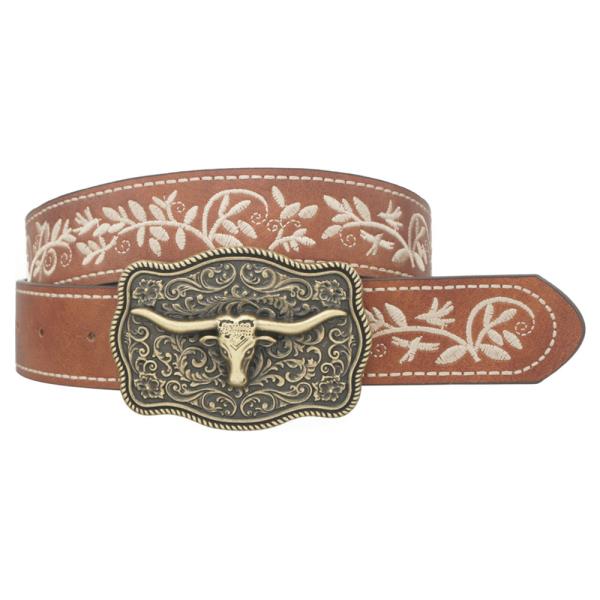 FLORAL MOTIFF LONGHORN ACCENT BELT