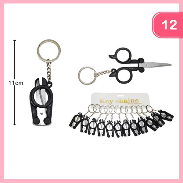 Steel Folding Scissors with Key Rings (12 Units)