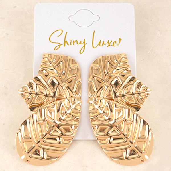 Textured Metal Leaf Motif Dangle Earrings