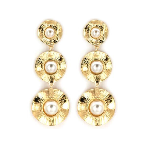 Pearl Metal Circular Disc Dangle Earrings