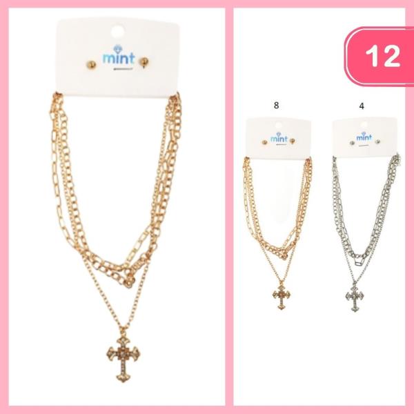 Cross Pendant Layered Necklace (12 Units)