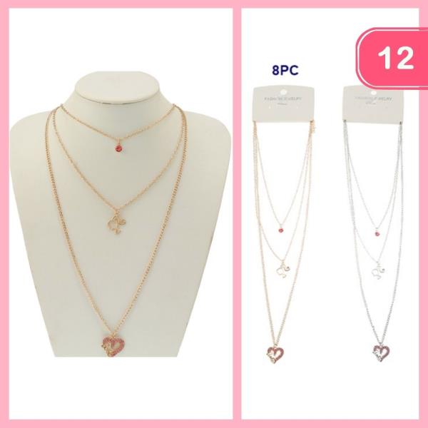 Rhinestone Heart Pendant Necklace (12 Units)