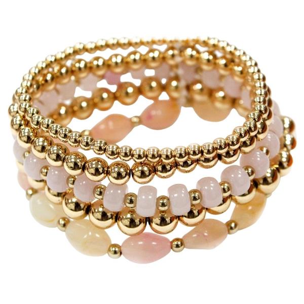 Stone Metal Bead Elastic Multi Bracelet Set