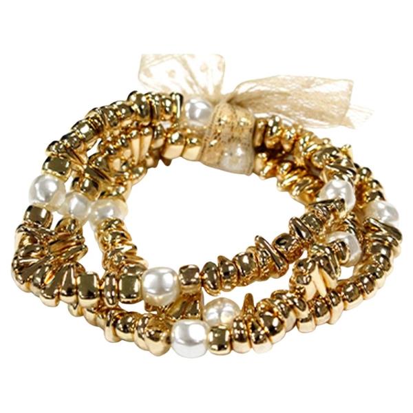 Faux Pearl Metal Bead Elastic Multi Bracelet Set