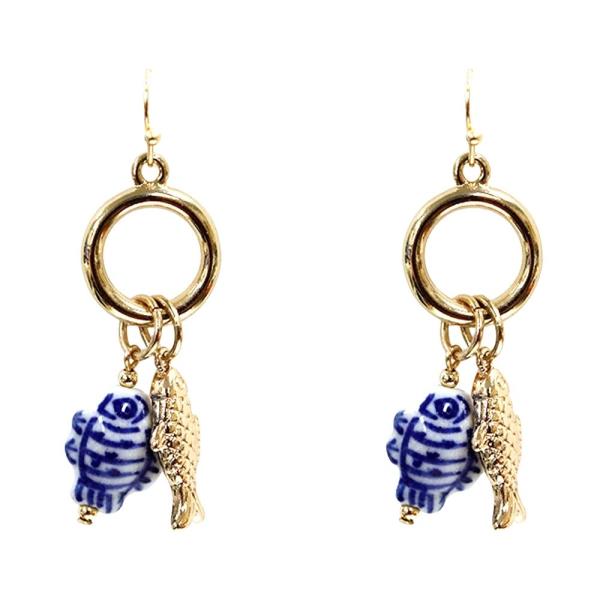 Sea Life Metal Ceramic Fish Charm Dangle Earring