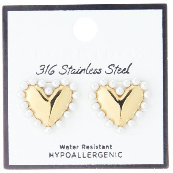 SECRET BOX Stainless Steel Heart Pearl Earring
