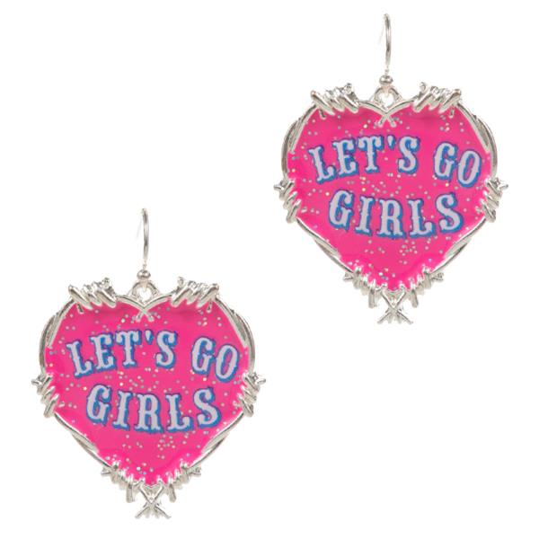 Heart Enamel Lets Go Girls Print Dangle Earring