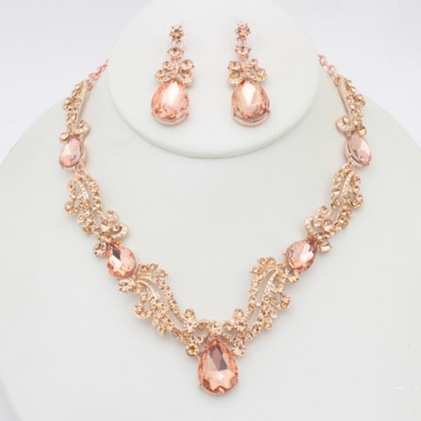 Rhinestone Teardrop Necklace Earring Set