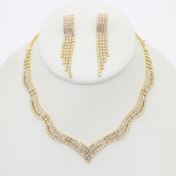 Rhinestone Wave Collar Necklace Earring Set