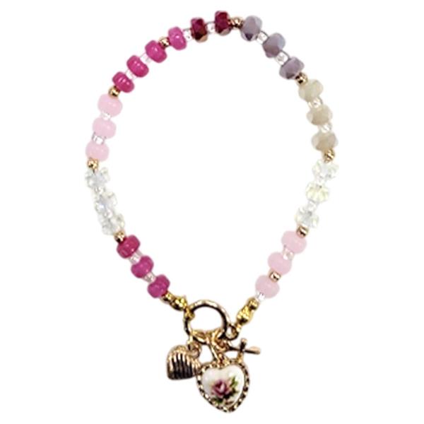 Beaded Heart Stretch Charm Bracelet