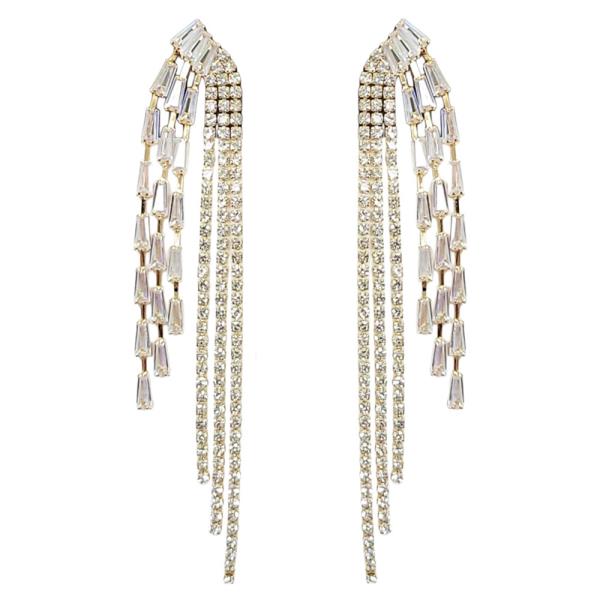 Cubic Zirconia Tassel Long Post Earring