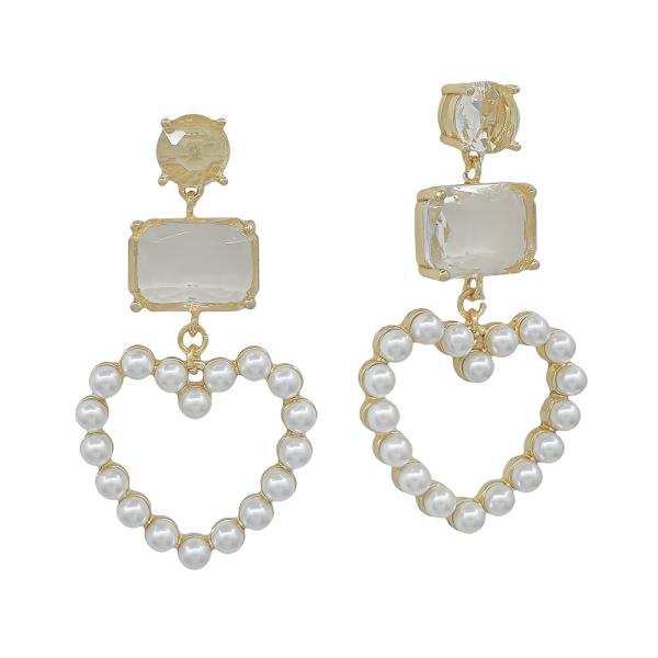Crystal Heart Pearl Drop Post Earring