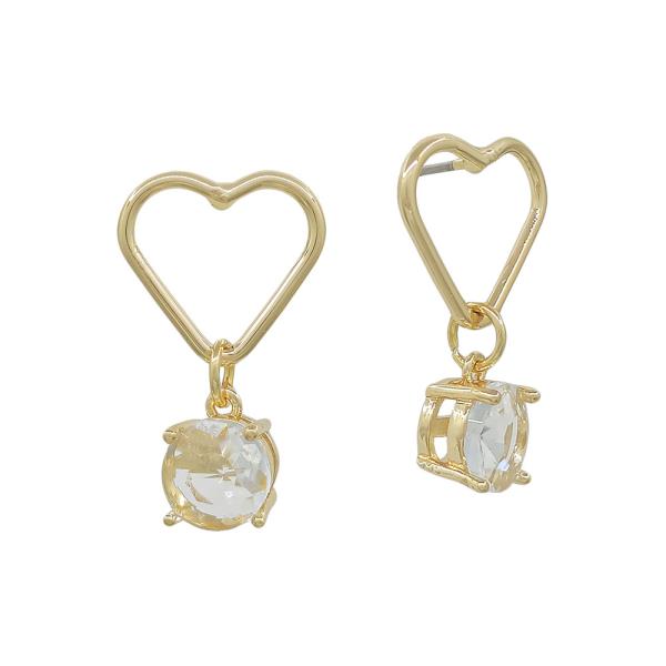 Small Heart Wire Post Crystal Drop Earring