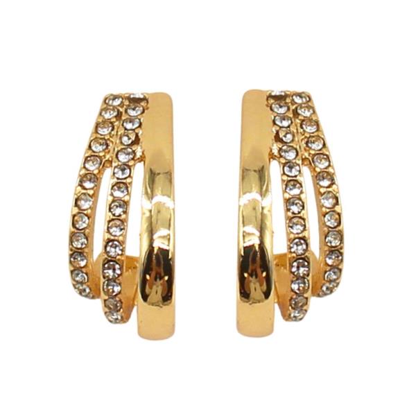 RHINESTONE TRIPLE HOOP METAL EARRING