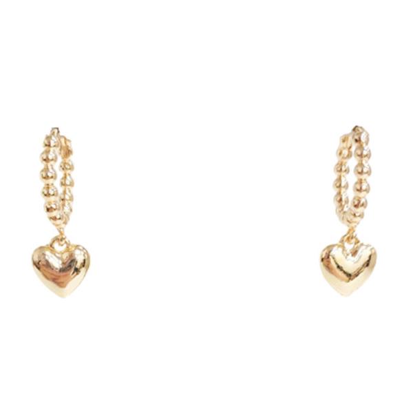 BALL BALL HEART DANGLE HOOP EARRING