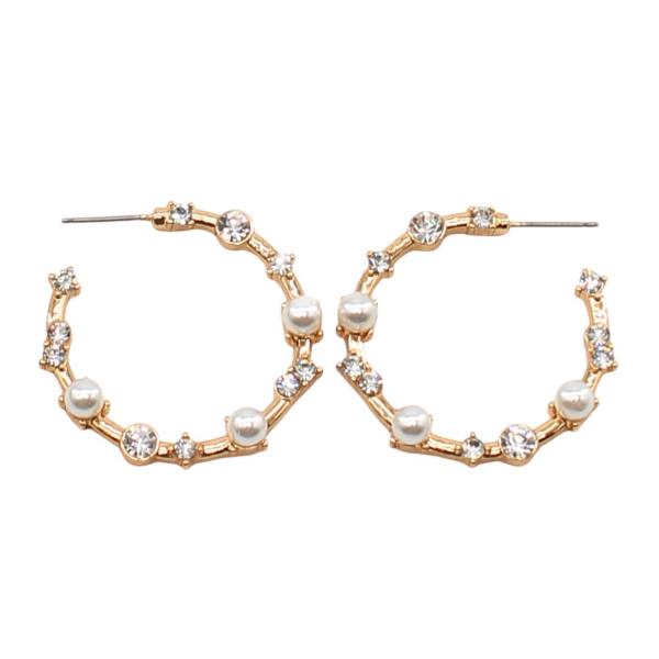 PEARL RHINESTONE OPEN HOOP EARRING