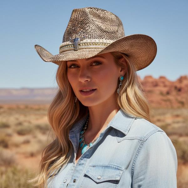 Vintage Cowboy Hat With Silver Bull Head And Bands
