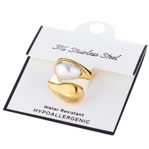 SECRET BOX Stainless Steel Pearl Open Ring