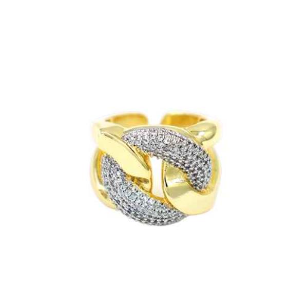 Interlocking Curve Pave Open Ring