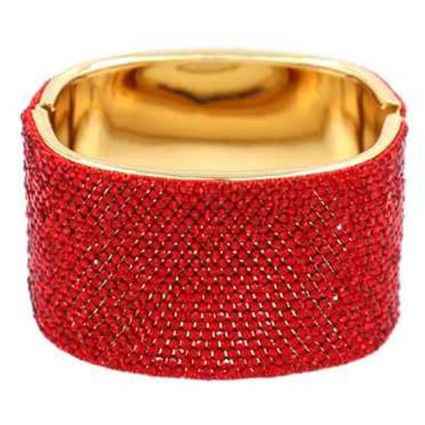 Wide Rhinestone Pave Hinged Bangle Bracelet