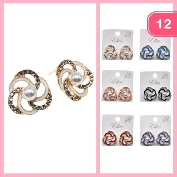 Rhinestone Pearl Post Earrings (12 Units)