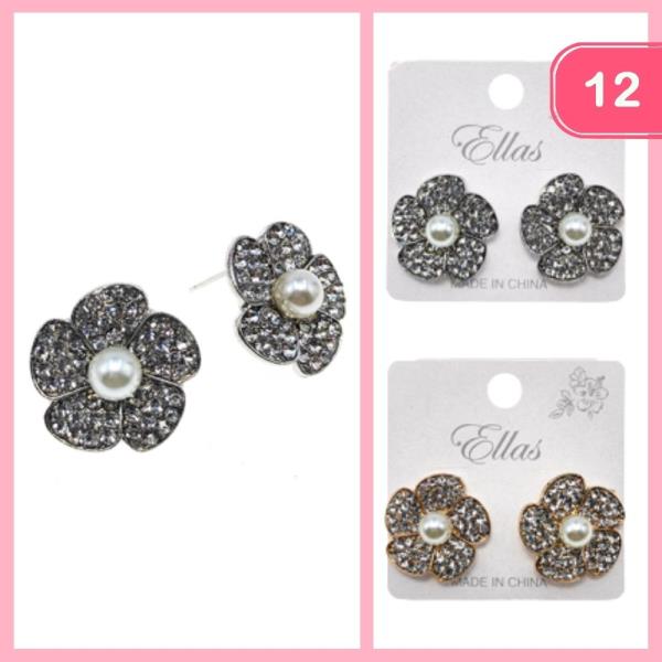Rhinestone Flower Post Earring (12 Units)