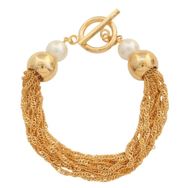 SODAJO Pearl Metal Bead Toggle Gold Dipped Bracelet