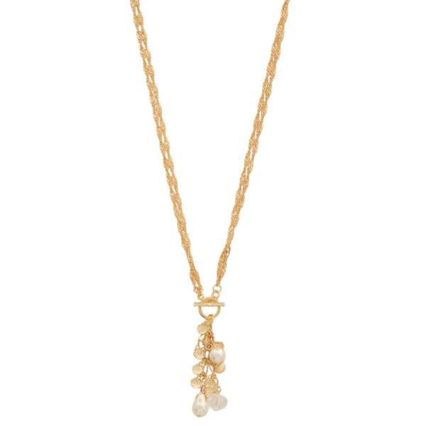 SODAJO Pearl Seashell Charm Toggle Clasp Necklace