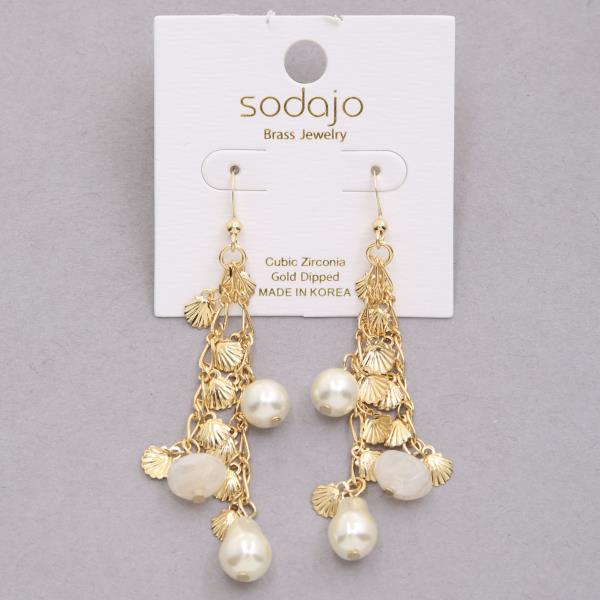 SODAJO Pearl Bead Seashell Gold Dipped Earring