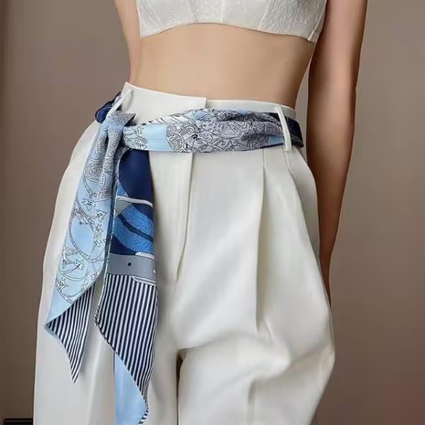 Panel Mix Pattern Silky Bandana Square Neck Scarf