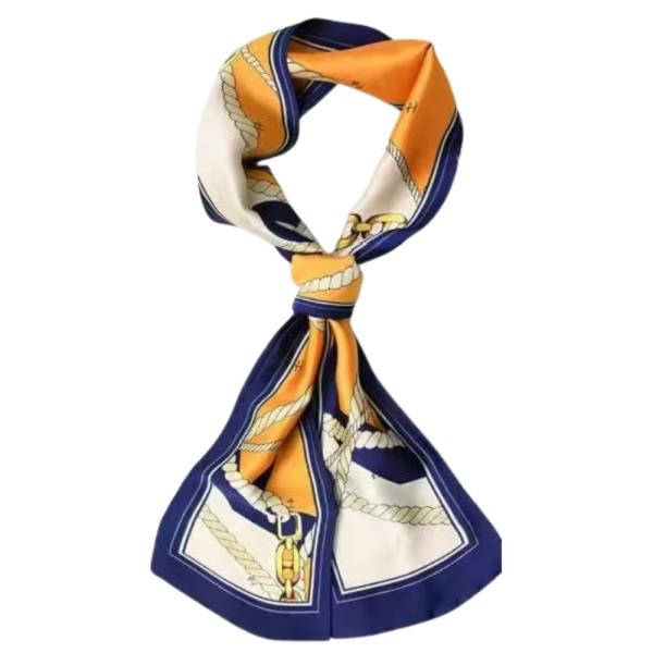 Border Pattern Silky Bandana Square Neck Scarf