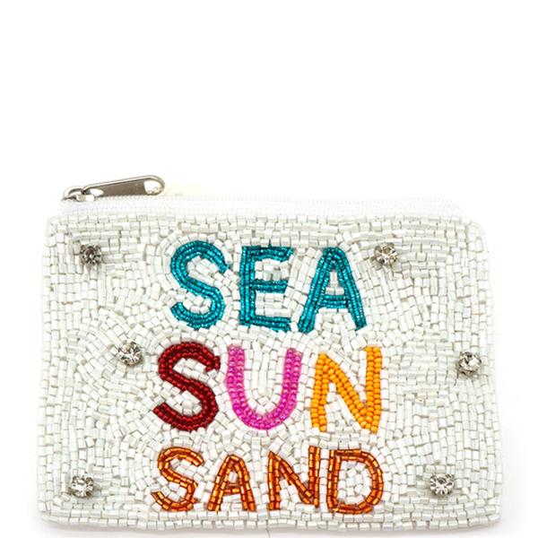 SEED BEAD SEA SUN SAND TYPOGRAPHY COIN PURSE BAG
