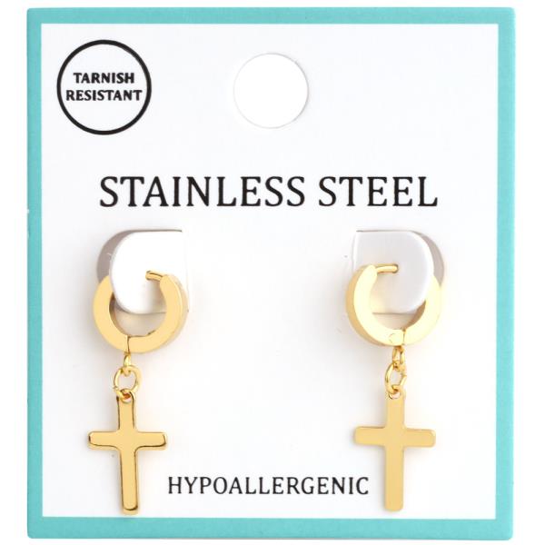 STAINLESS STEEL CROSS HOOP EARRING