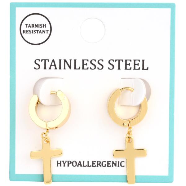 STAINLESS STEEL CROSS HOOP EARRING