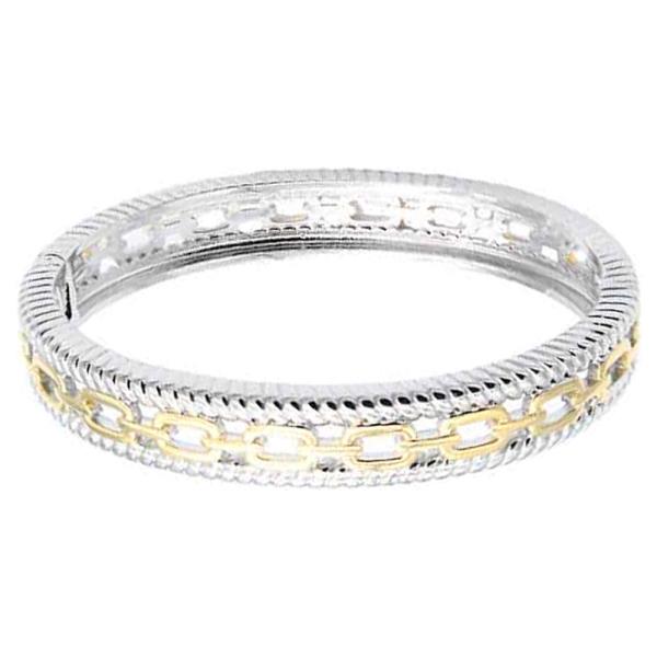 14K Gold Plated 2 Tones Hinged Bangles Bracelet
