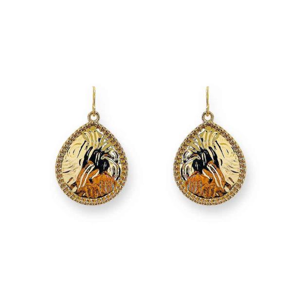 Metal Teardrop Etched Dangle Earring