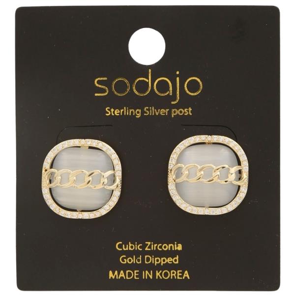 SODAJO Curb Link CZ Gold Dipped Stud Earring