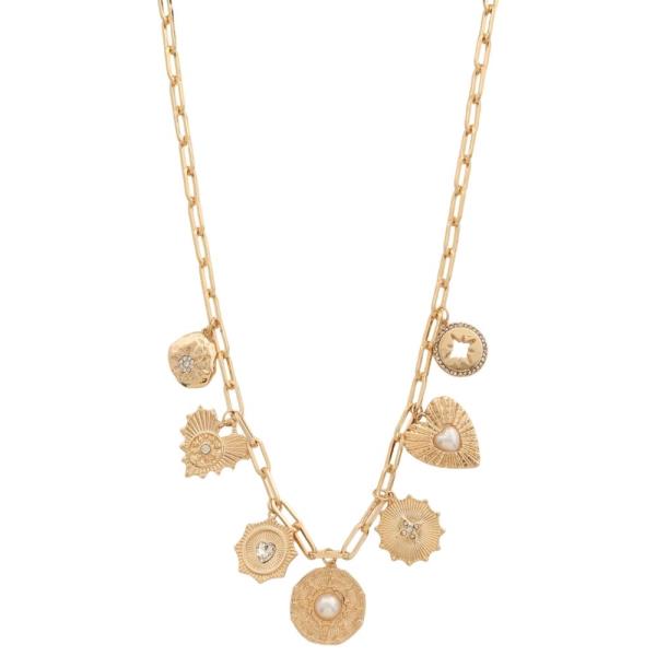 Multi Charm Pearl Bead Necklace