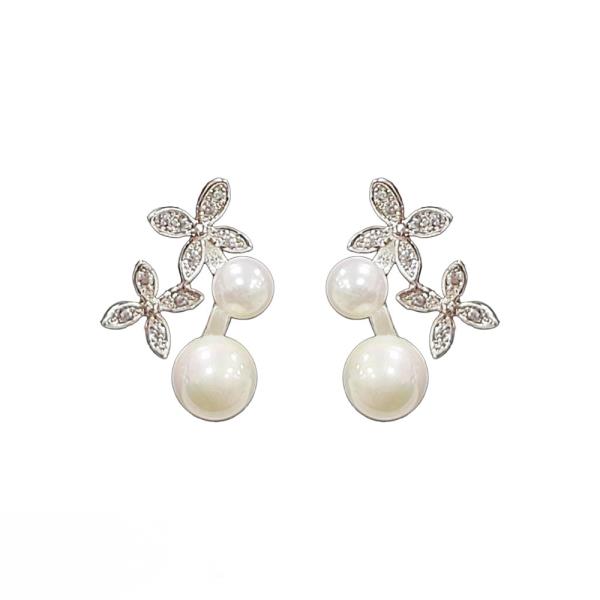 Rhinestone Cubic Zirconia Pearl Flower Leaf Earring