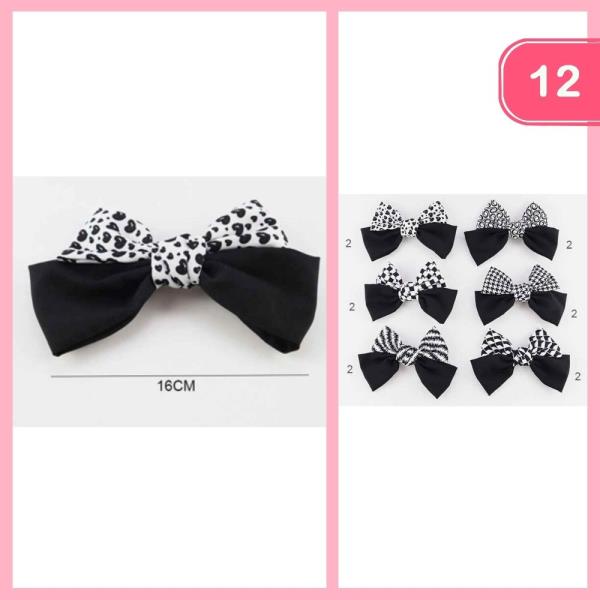 Mixed Black White Patterned Hair Bows (12 Units)