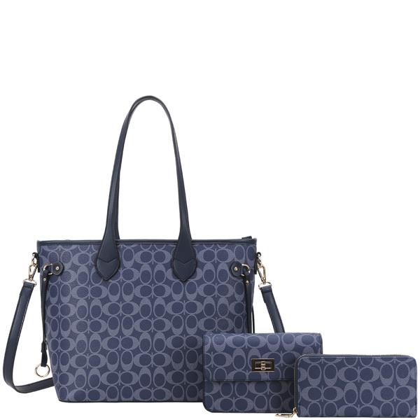 3IN1 Oval Pattern Tote W Crossbody Wallet Set