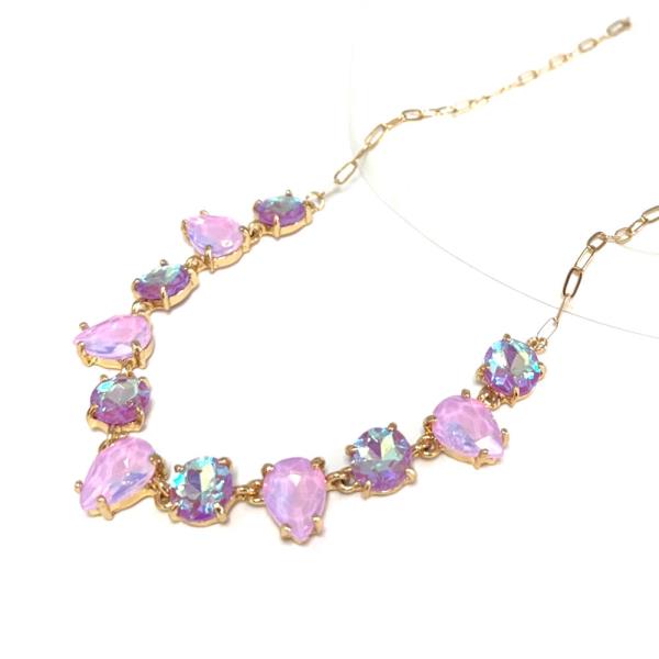 CRYSTAL STONE ROUND TEARDROP LINK NECKLACE